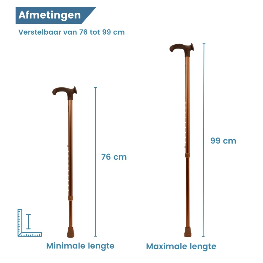 canne de marche ergonomique « Relax-Grip » bronze – pour gaucher – dimensions
