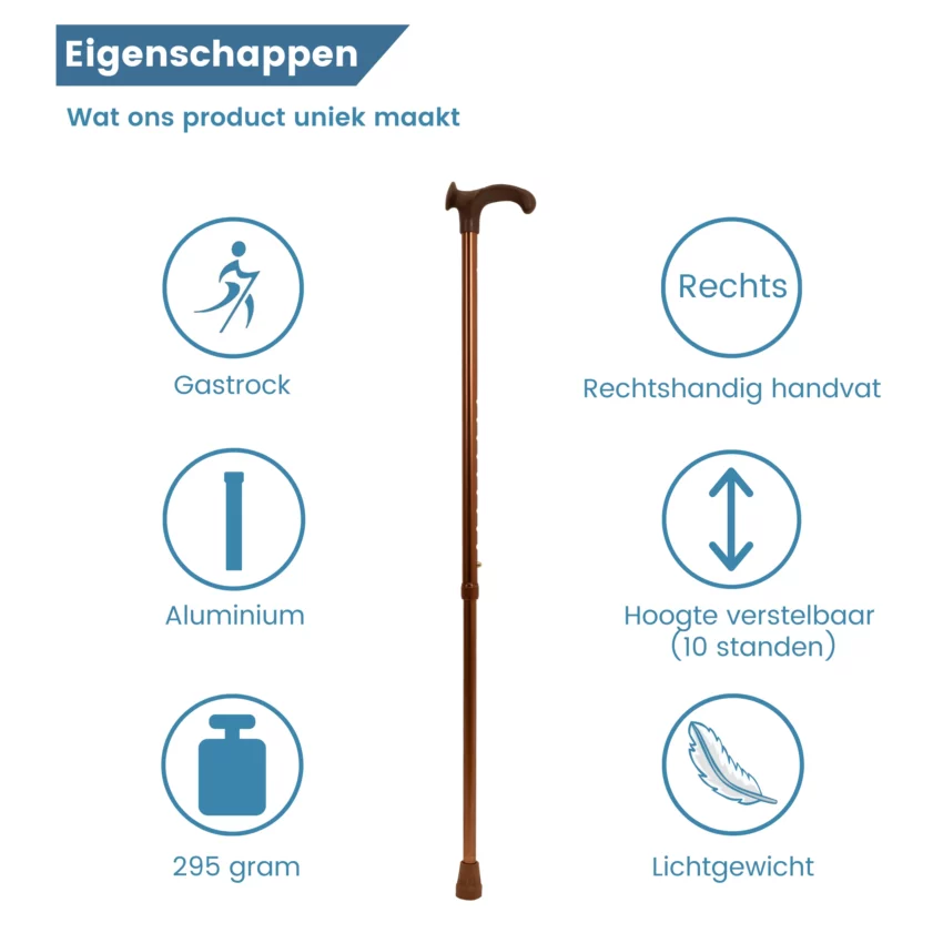 Canne de marche ergonomique « Relax-Grip » couleur bronze pour droitier – caractéristiques