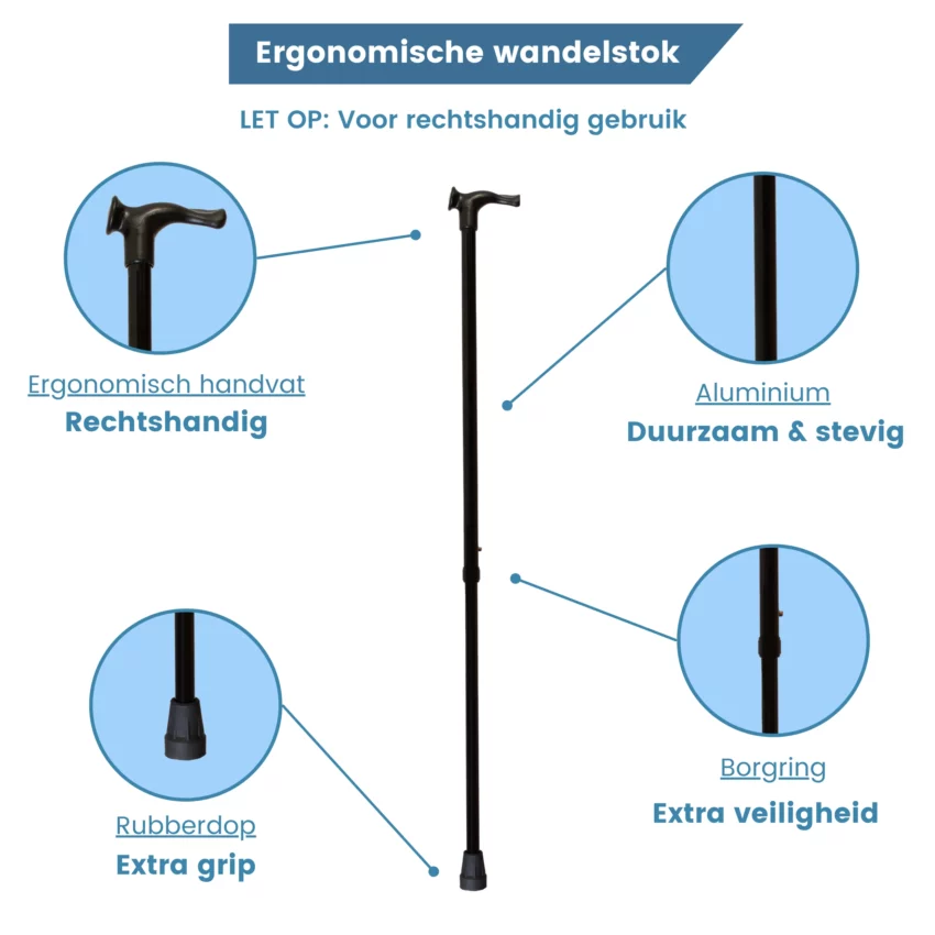 canne de marche ergonomique « Relax Grip » noire pour droitier usp
