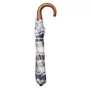 Parapluie pliable avec poignée en bois, motif blanc