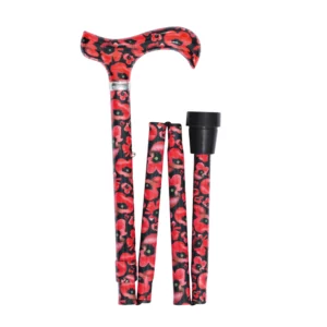canne de marche pliable coquelicots noir rouge