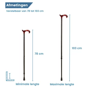 Dimensions de la canne de marche télescopique noire avec poignée rouge