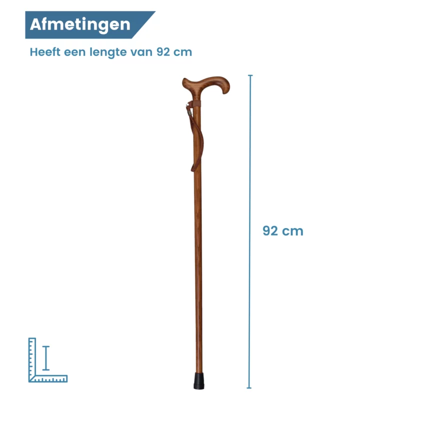 Bâton de marche en bois avec dragonne marron – dimensions
