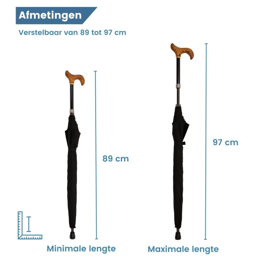 Dimensions de la canne de marche réglable avec parapluie