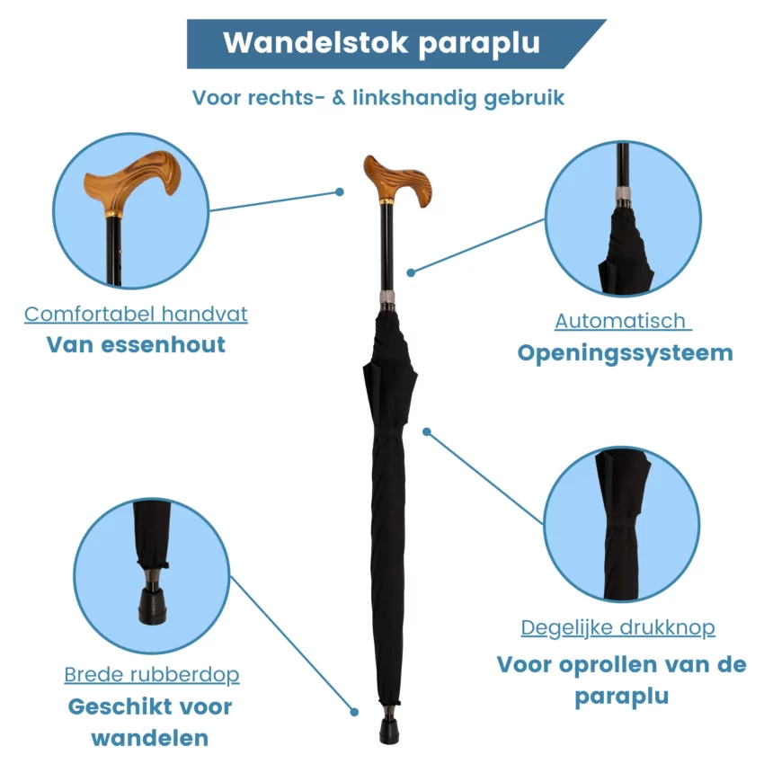 caractéristiques de la canne parapluie réglable noire