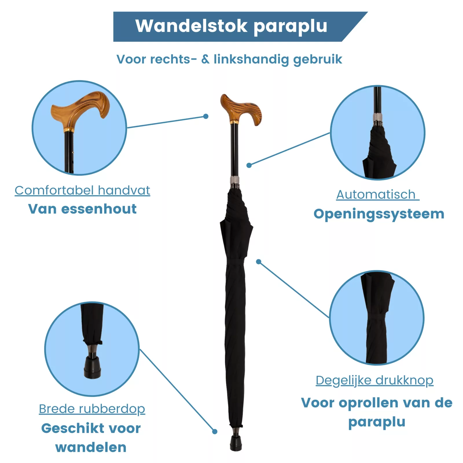 caractéristiques de la canne parapluie réglable noire
