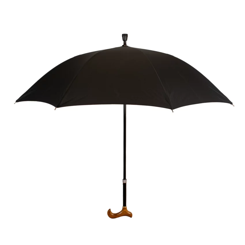 Canne parapluie dépliée, couleur noire