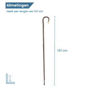 Bâton de berger en bois de châtaignier avec écorce, 137 cm, dimensions