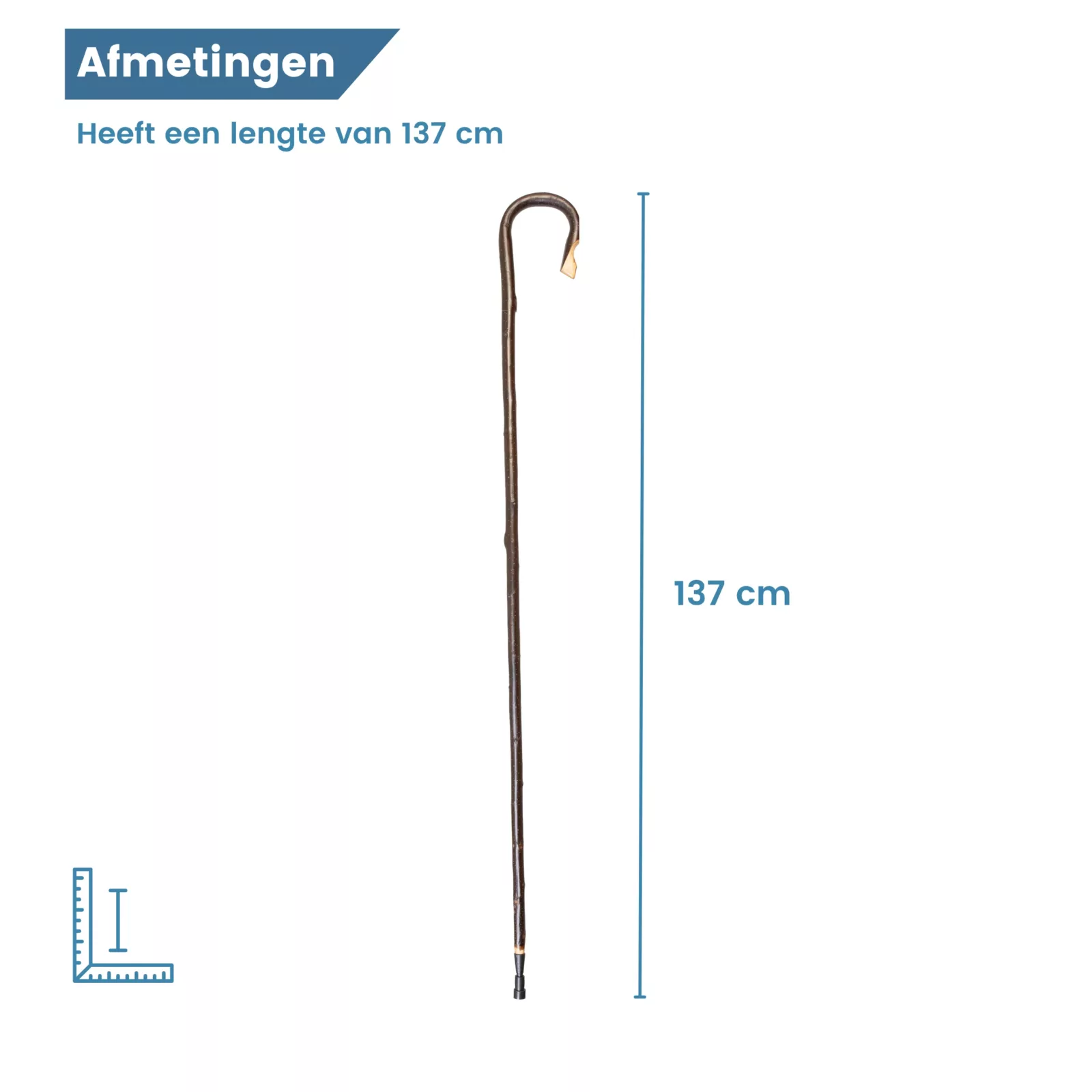 Bâton de berger en bois de châtaignier avec écorce, 137 cm, dimensions