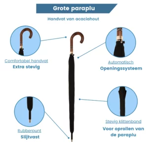 Grand parapluie avec poignée en bois d’acacia