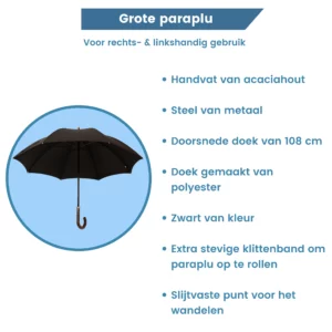 Informations : parapluie avec manche en bois d’acacia