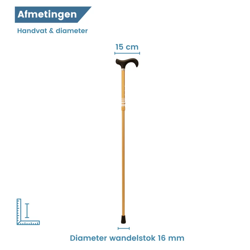 Dimensions de la poignée et diamètre de la canne dorée réglable