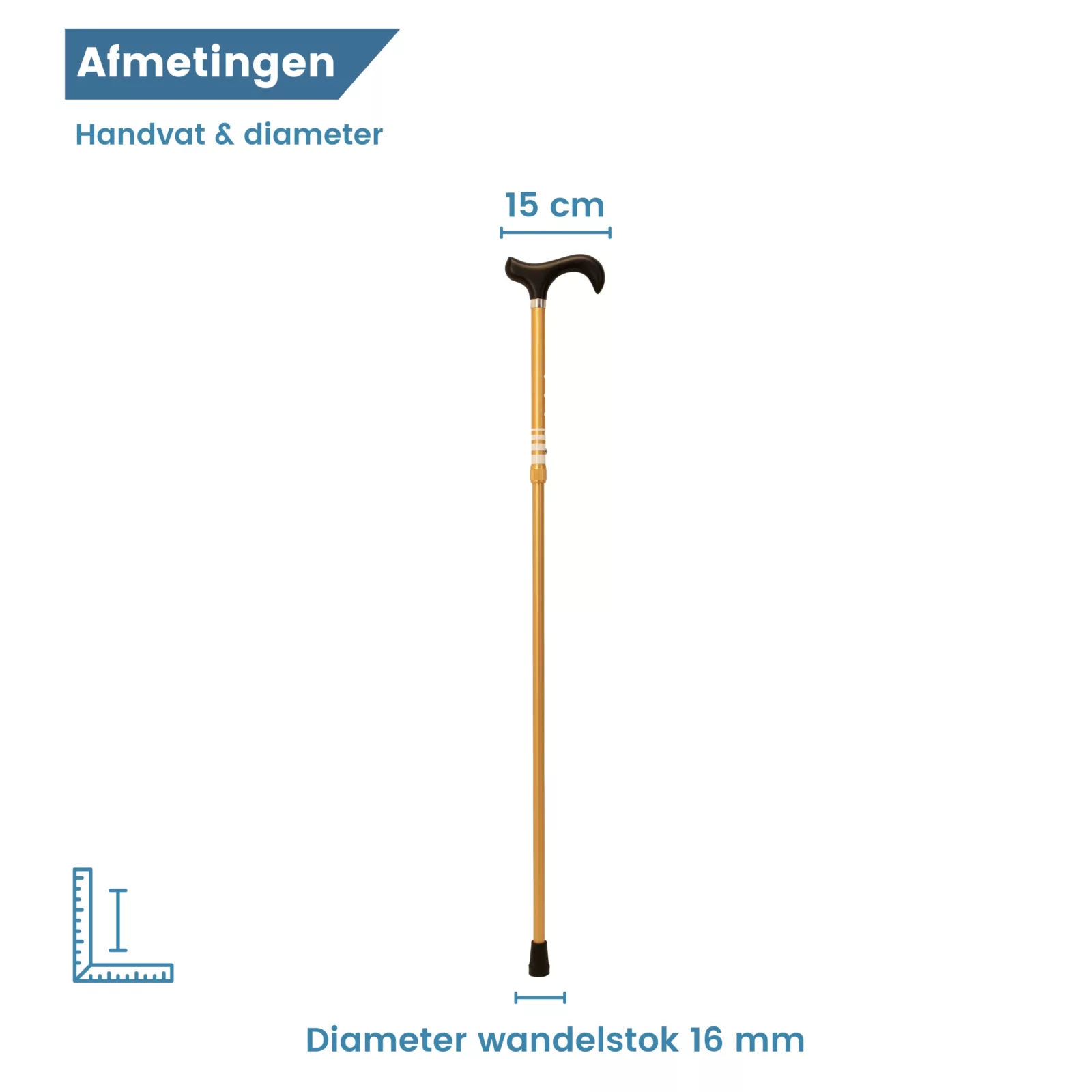 Dimensions de la poignée et diamètre de la canne dorée réglable