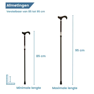 Dimensions du bâton de marche réglable à anneau noir