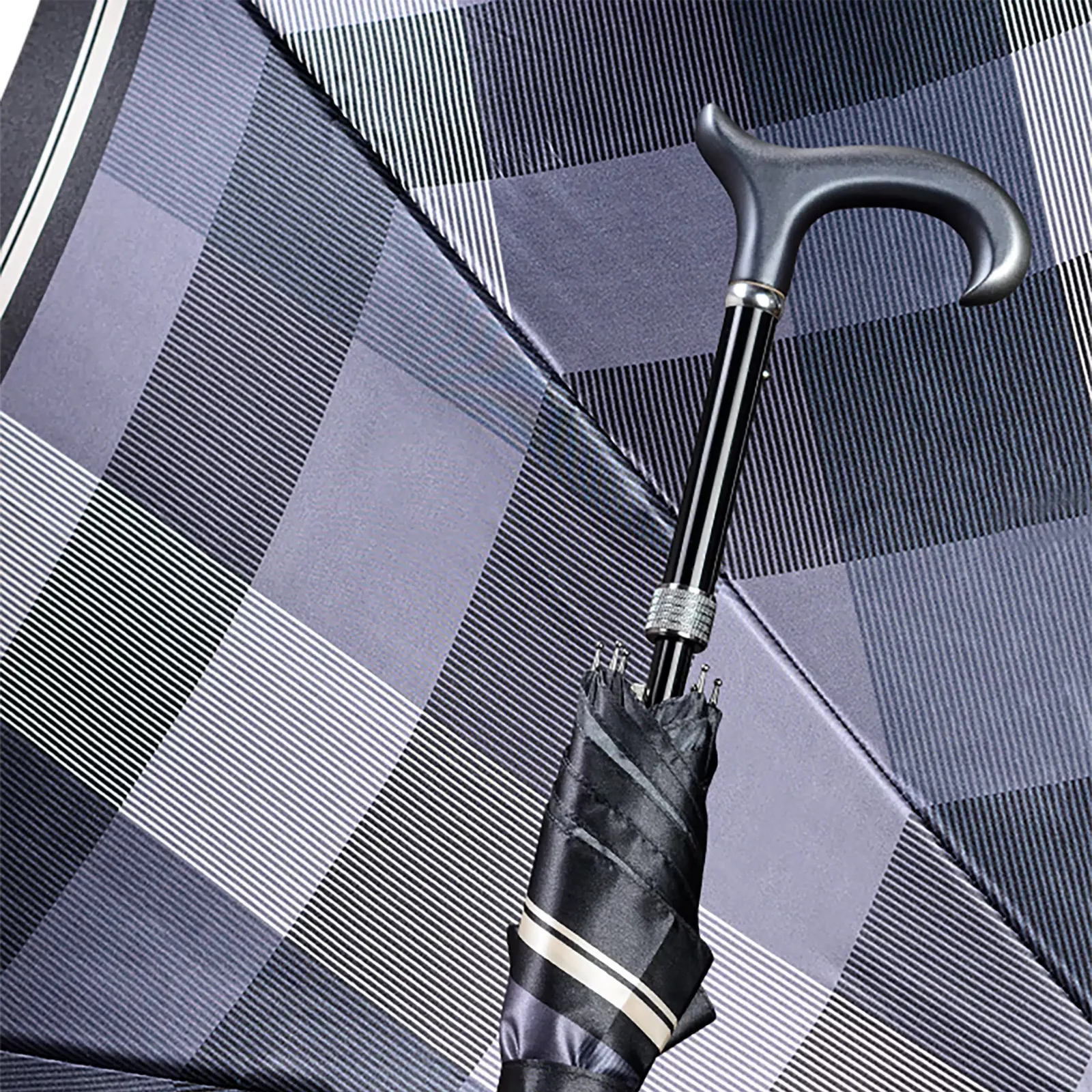 Canne de marche réglable parapluie satin bleu clair
