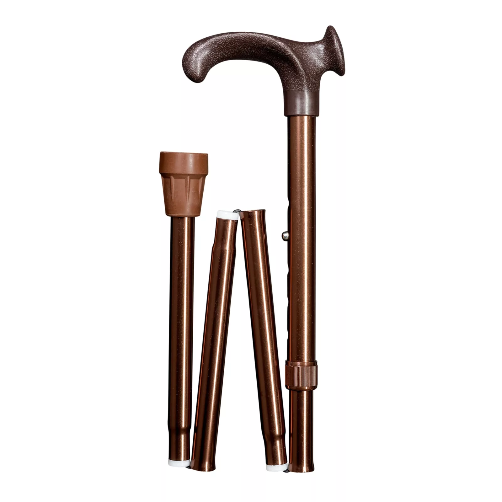 Canne de marche ergonomique pliable, couleur bronze, avec poignée « Relax » à gauche