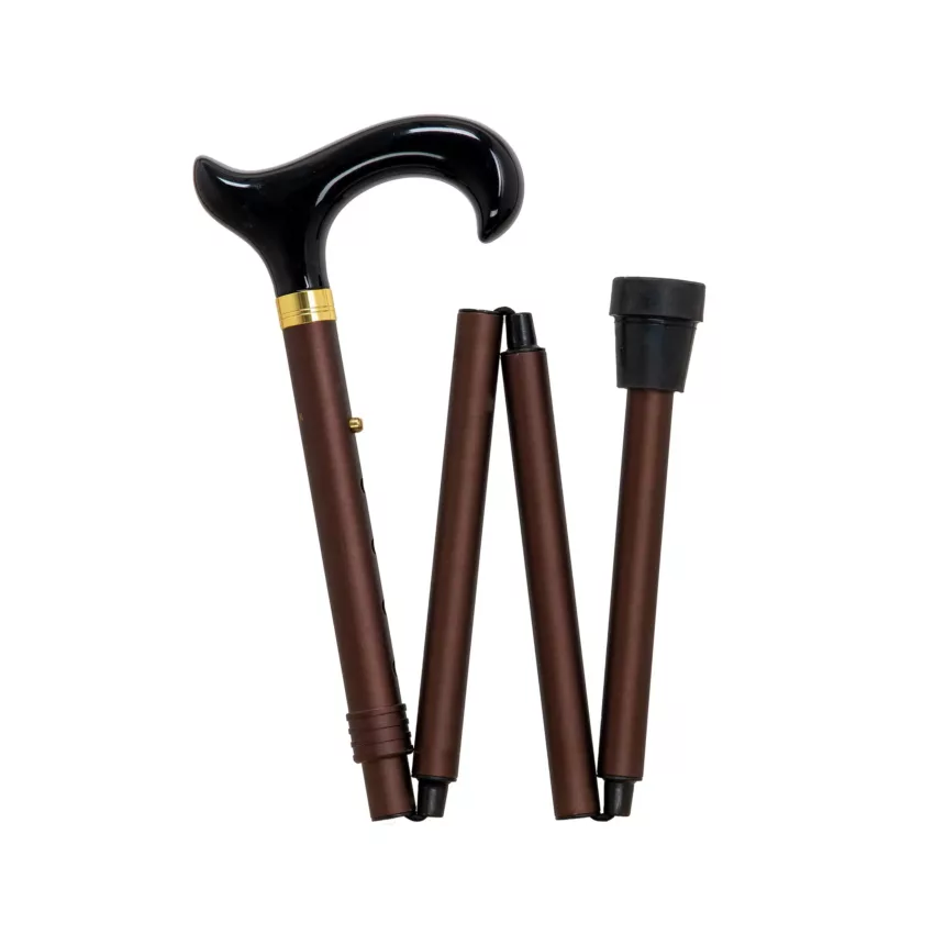 canne de marche pliable avec poignée bronze et noire