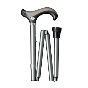 Canne de marche pliable argentée, repliée sans clip