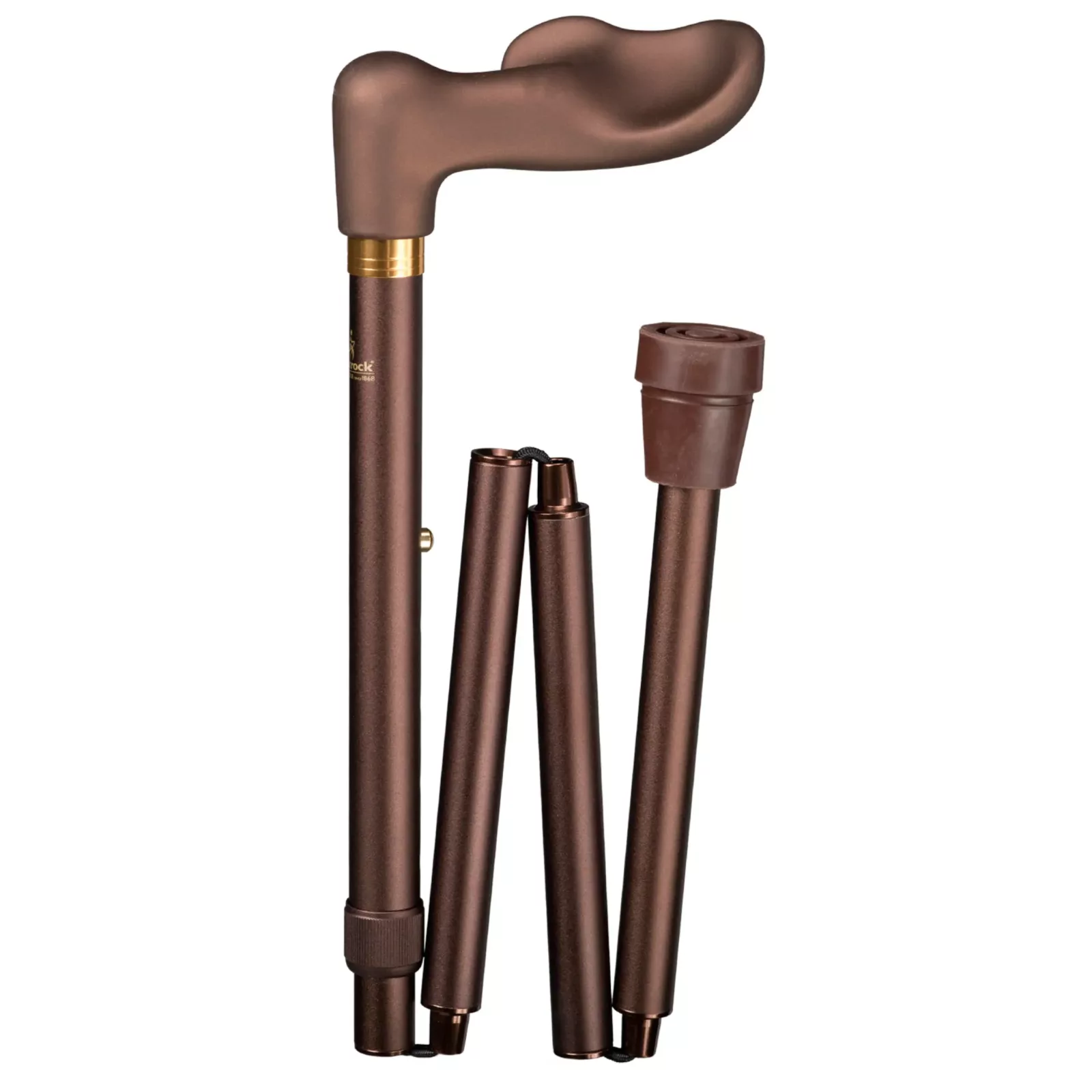 Canne de marche ergonomique pliable, couleur bronze, finition « soft touch », pour droitier
