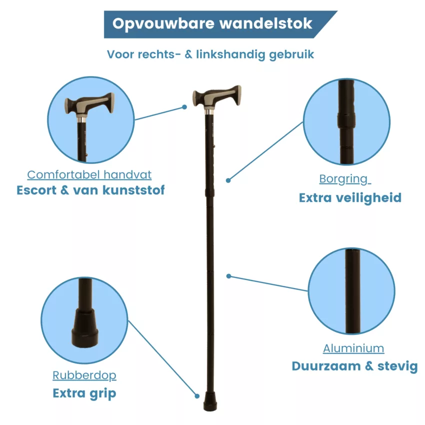gastrock canne pliable noire avec poignée souple « Escort »