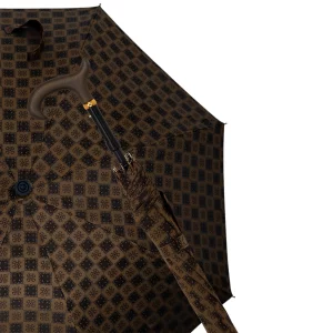 parapluie canne de marche marron et or en tissu italien