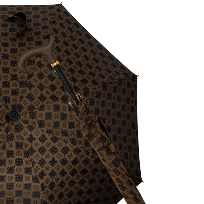 parapluie canne de marche marron et or en tissu italien