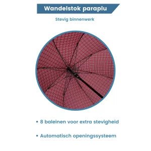 Intérieur du bâton de marche avec parapluie rouge et blanc