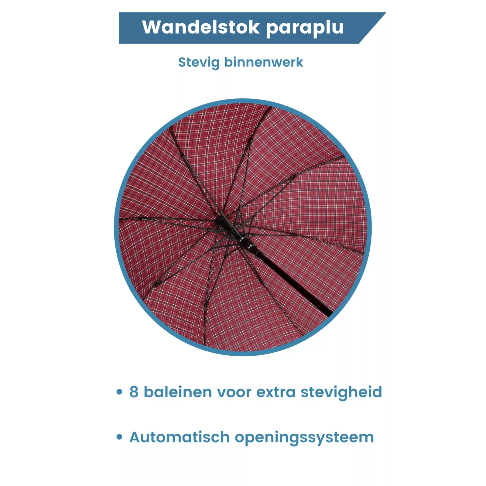 Intérieur du bâton de marche avec parapluie rouge et blanc