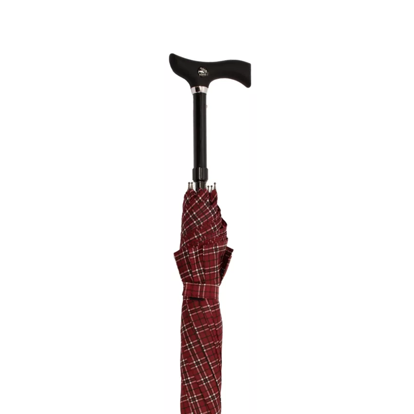 Canne parapluie rouge à carreaux, repliable