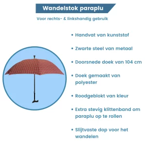 Canne parapluie rouge à carreaux avec des lignes blanches
