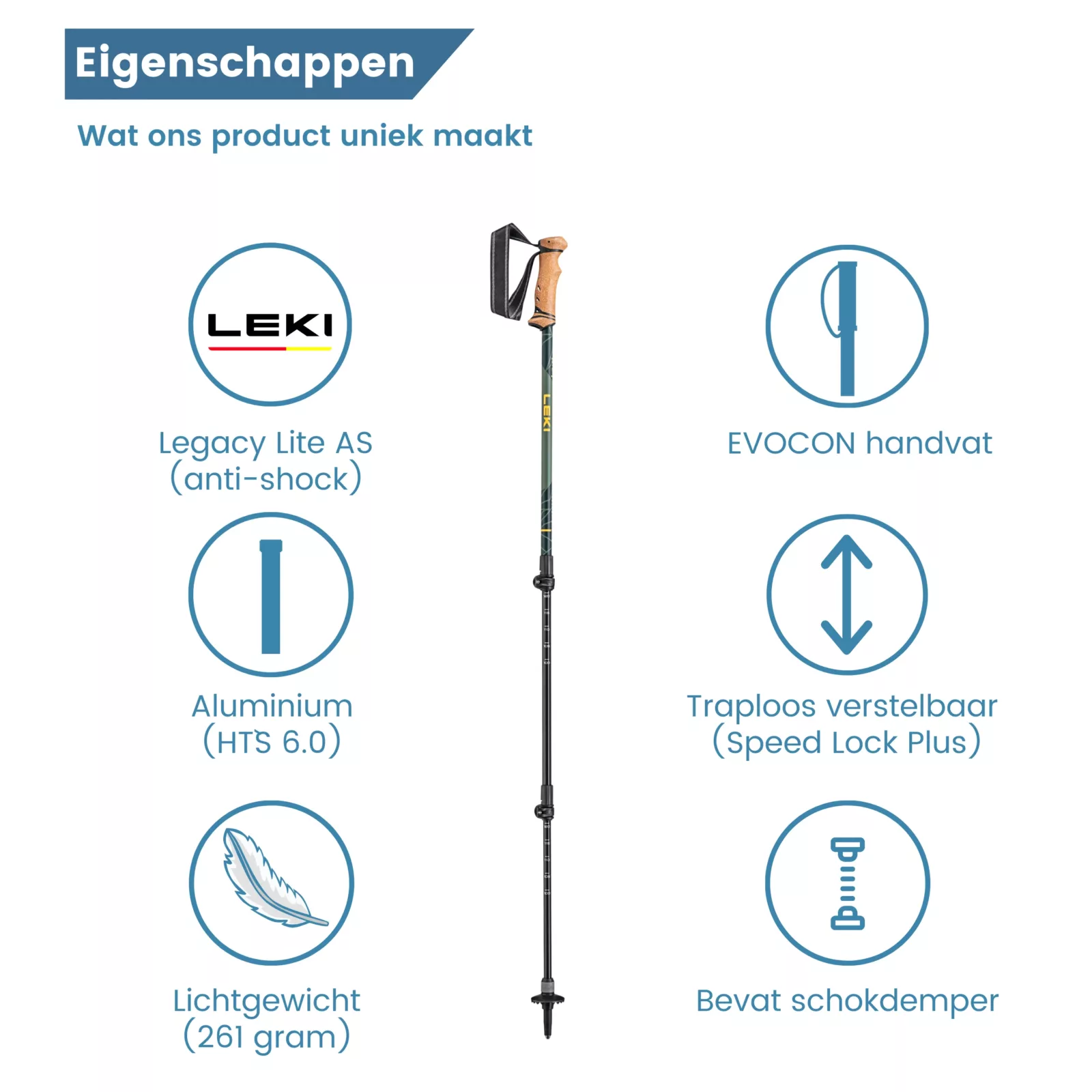 Caractéristiques des bâtons de trekking Legacy « antishock » : légers