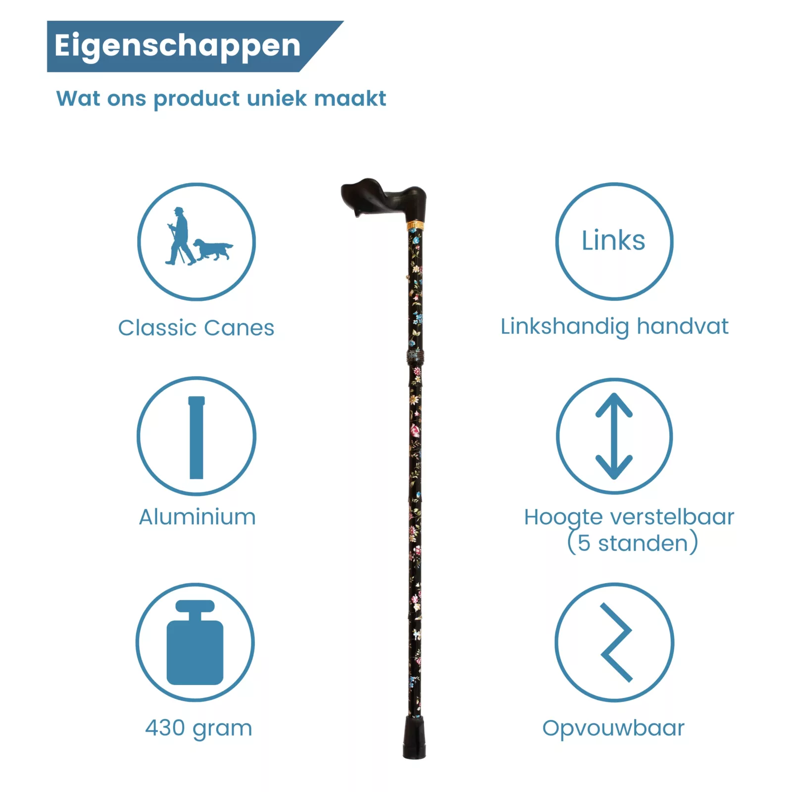 Caractéristiques de la canne de marche pliable