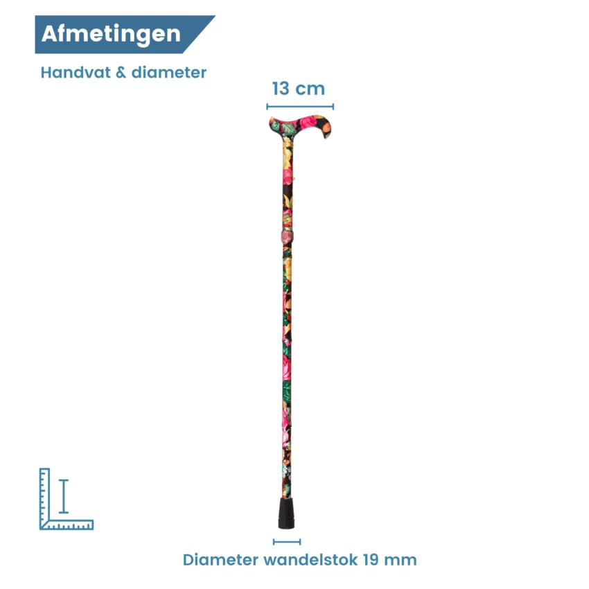 canne de marche pliable à motif floral, noire, diamètre