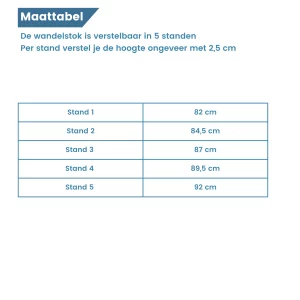 Tableau des tailles : 5 positions
