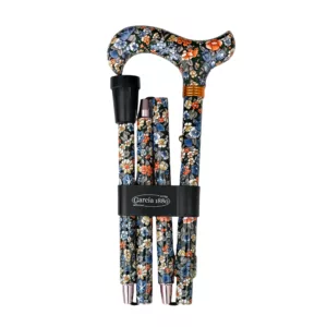 canne de marche pliable noire avec des motifs floraux