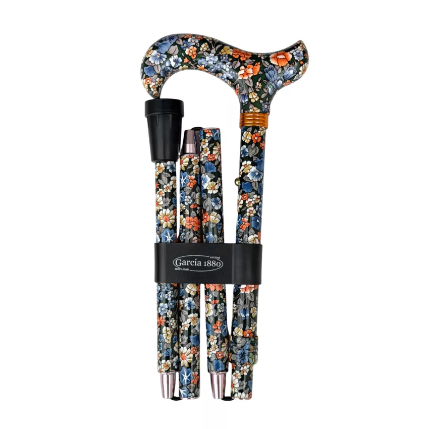 canne de marche pliable noire avec des motifs floraux