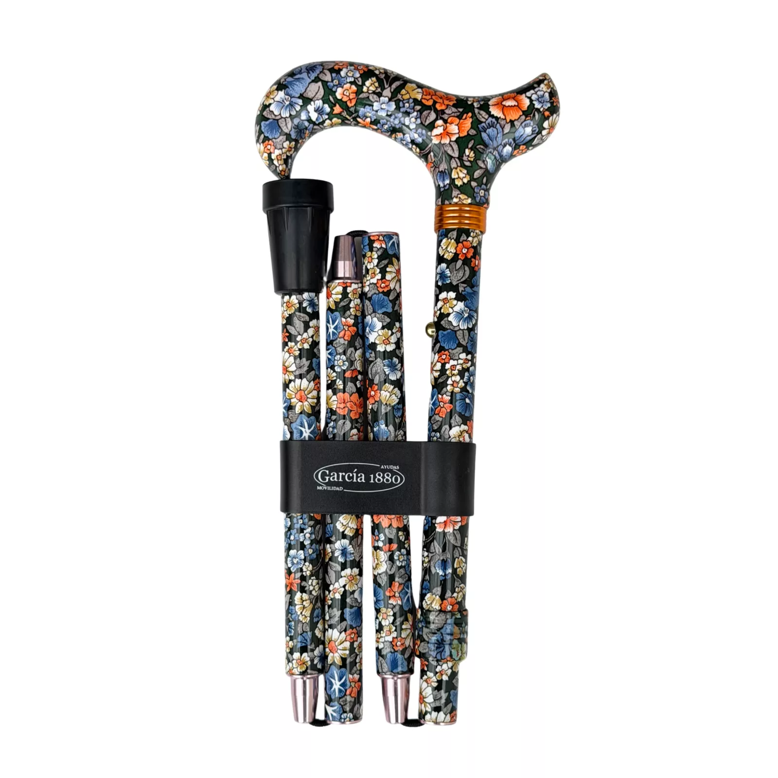 canne de marche pliable noire avec des motifs floraux