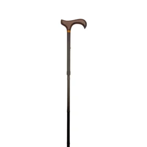 canne de marche pliable, noire, manche en bois, dépliée