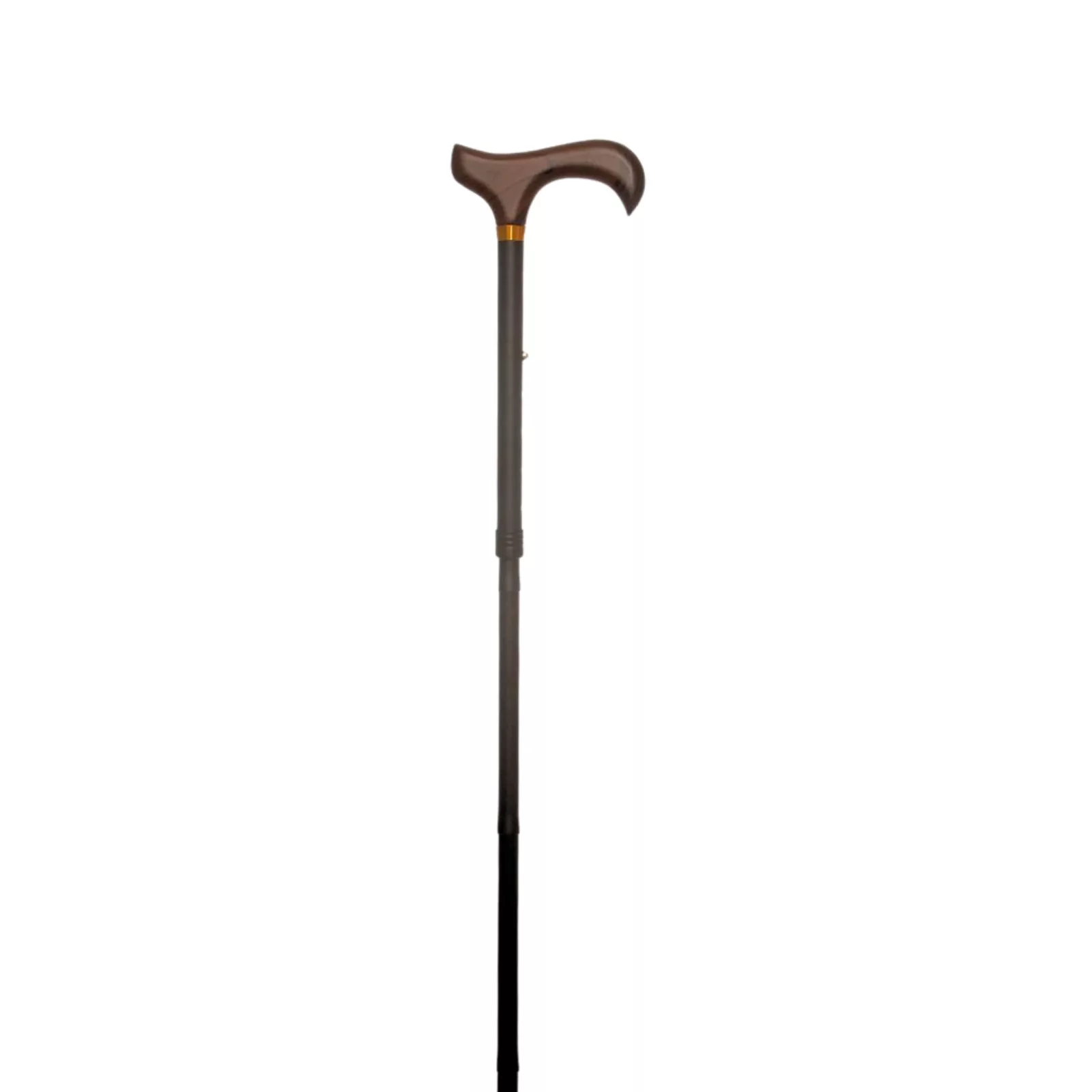 canne de marche pliable, noire, manche en bois, dépliée