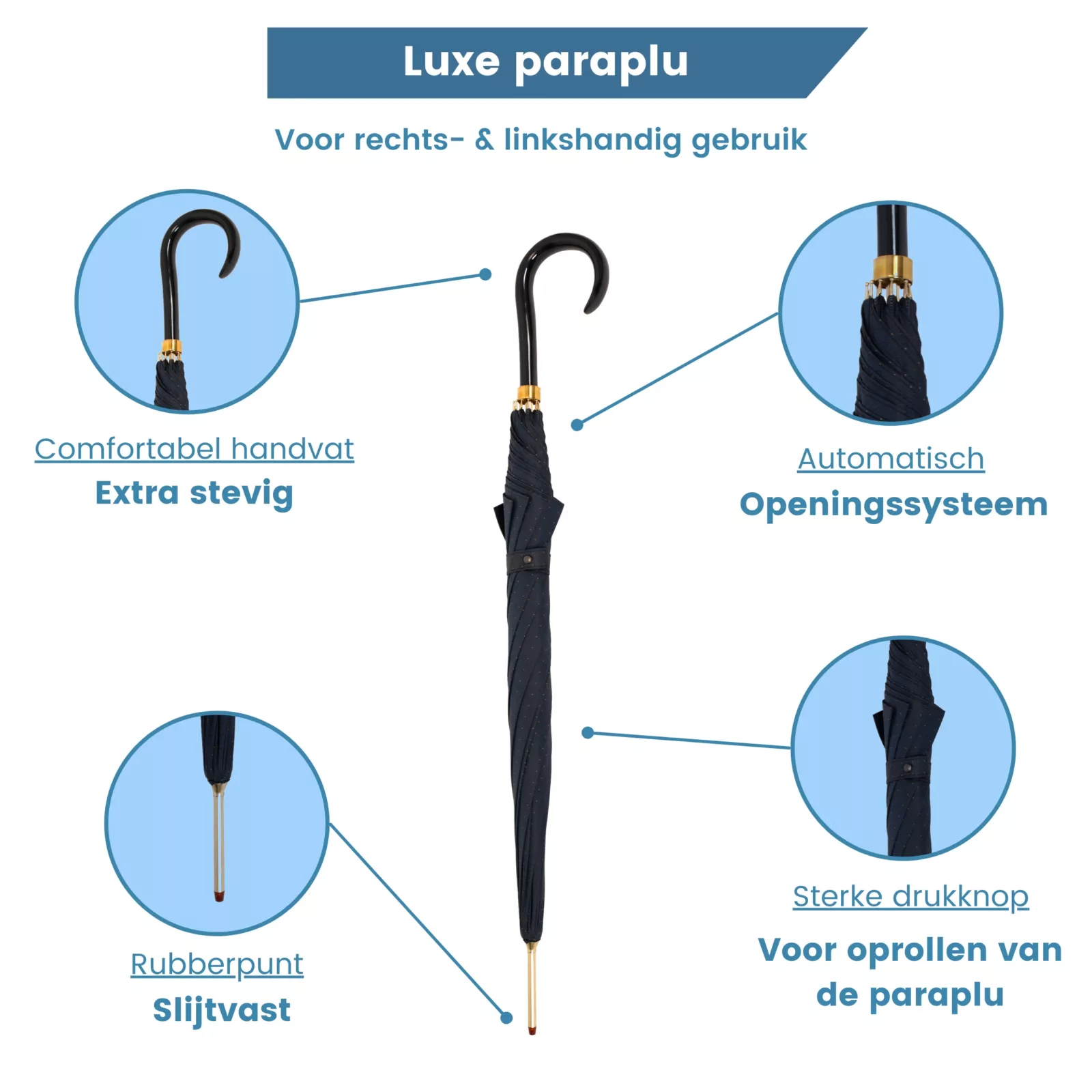 Parapluie en satin italien bleu foncé – caractéristiques