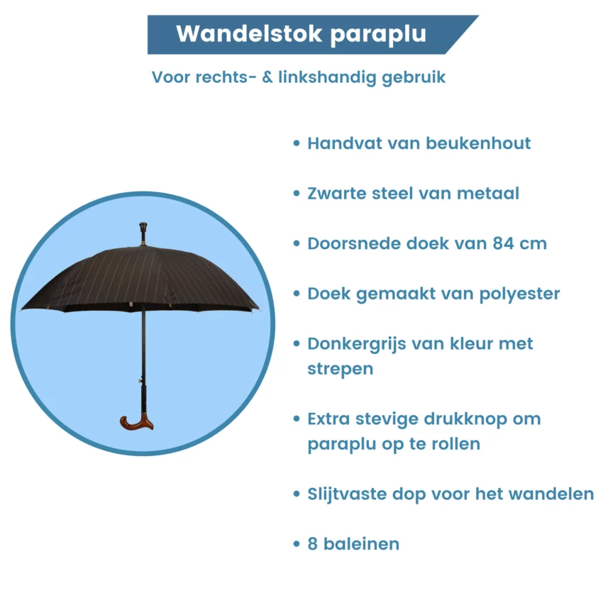 parapluie canne de marche gris foncé info