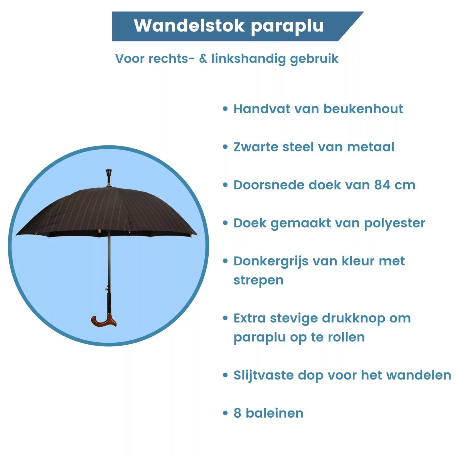 parapluie canne de marche gris foncé info