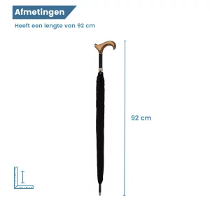 Parapluie canne de 92 cm de long, noire, poignée Derby, dimensions