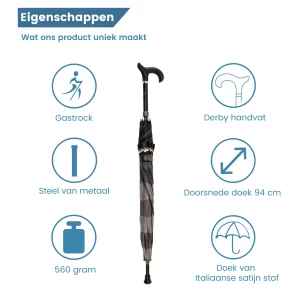 Canne de marche réglable avec parapluie en tissu satiné