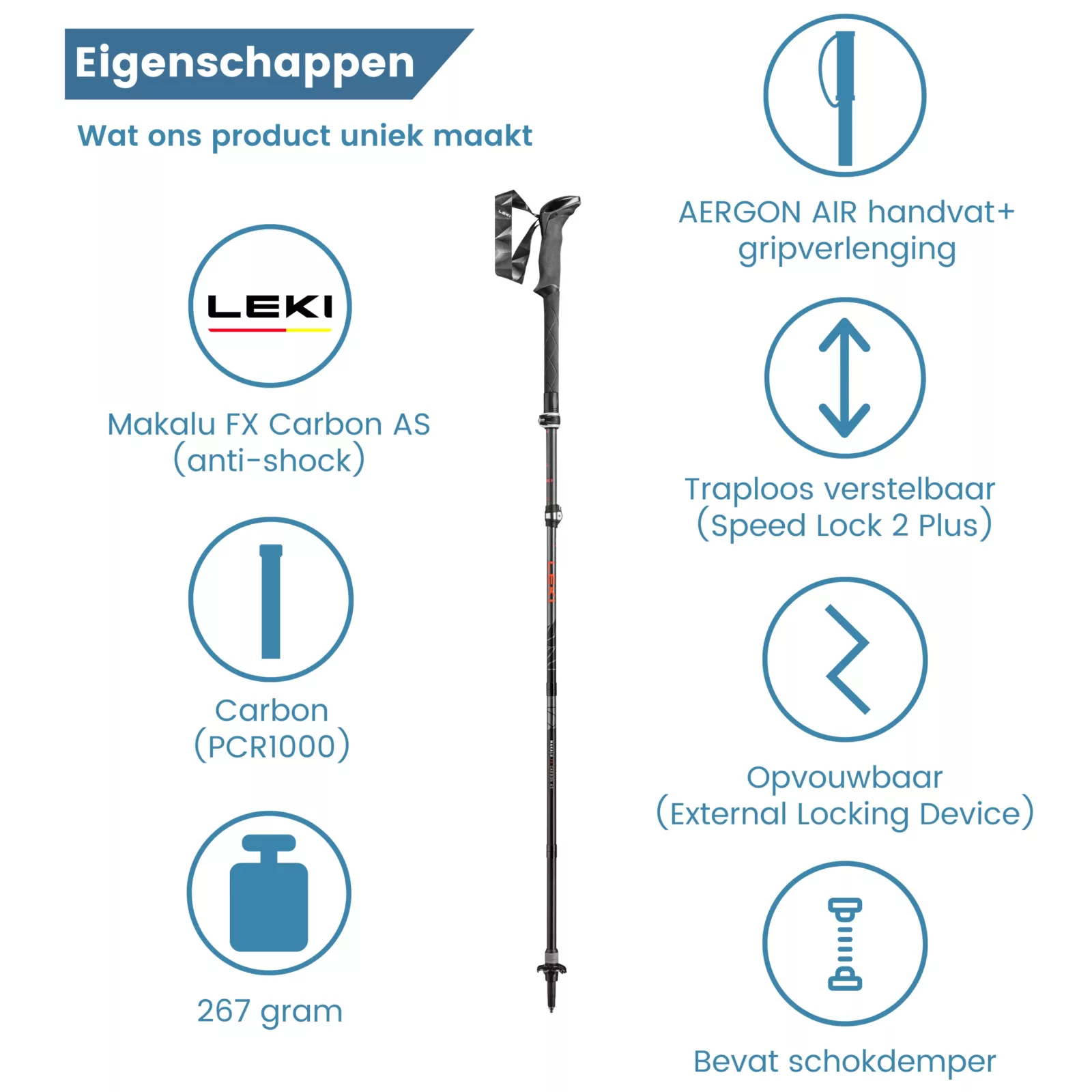 makalu antishock canne de marche pliable en carbone