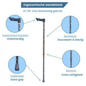 Poignée ergonomique à gauche – caractéristiques du bâton de marche