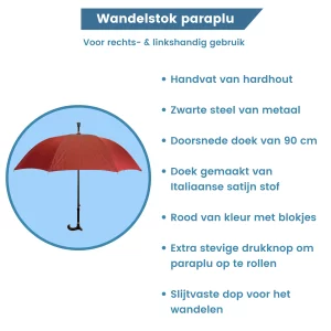 wandelstok paraplu Italiaans satijnen stof rood info