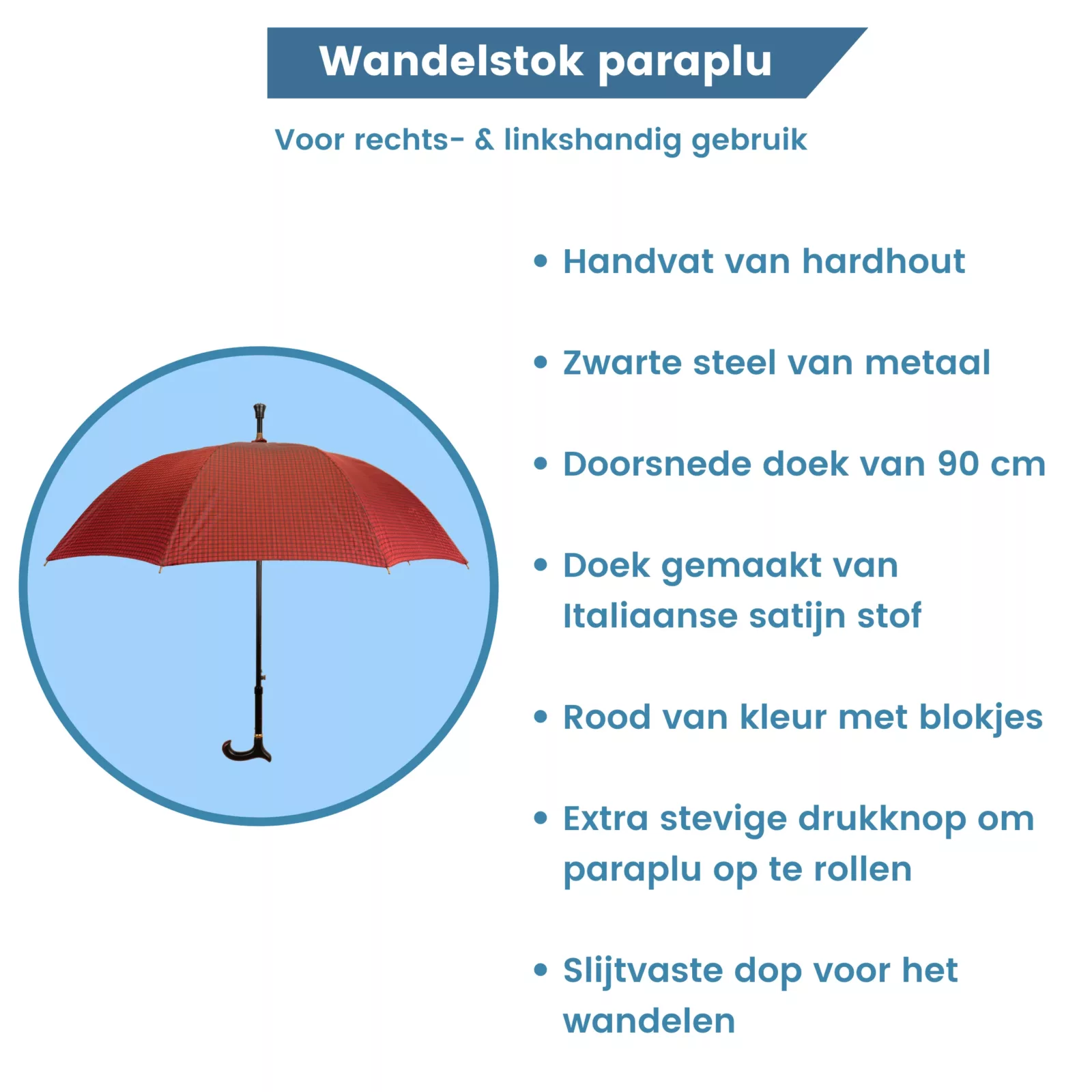 wandelstok paraplu Italiaans satijnen stof rood info