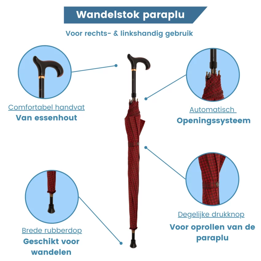parapluie canne de marche tissu italien rouge usp