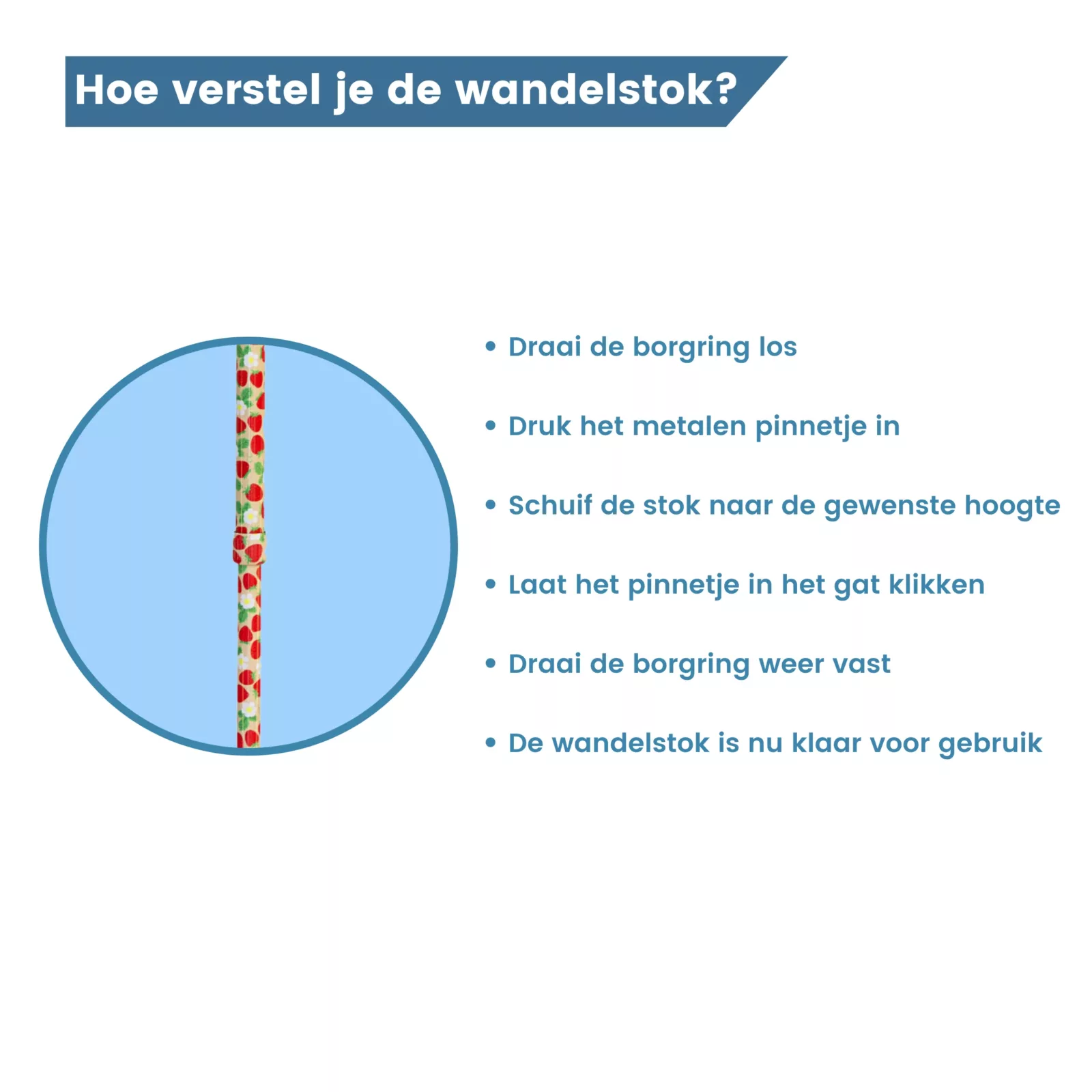 Canne de marche réglable « fraises » avec anneau de sécurité